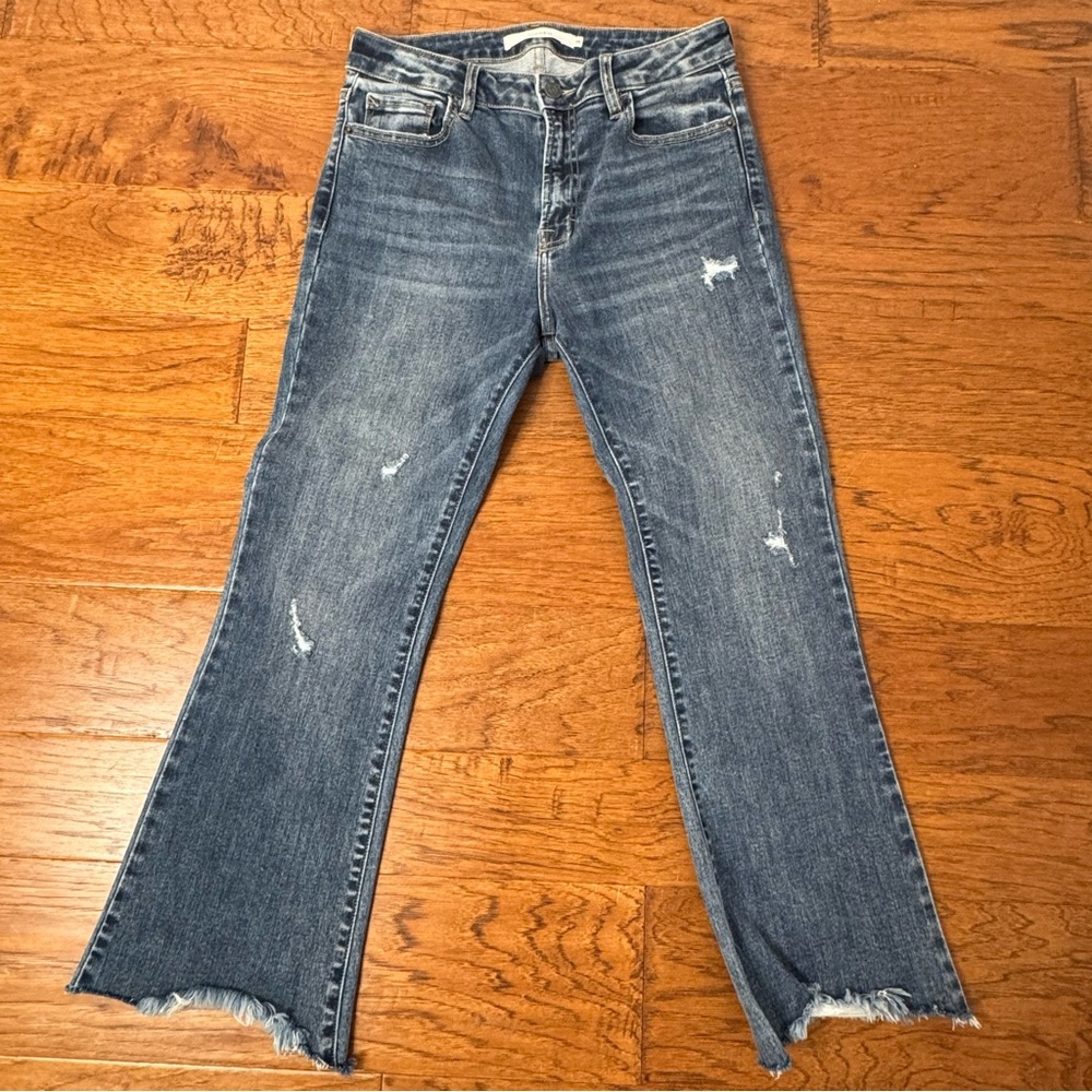 Hidden Jeans Happi High Rise Distressed Frayed Cropped Flare Stretch Size 29